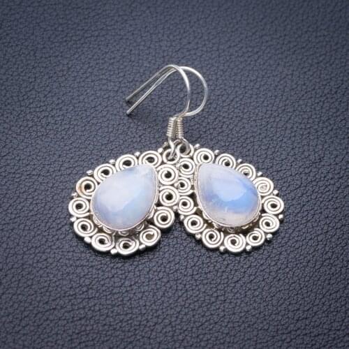 StarGems Natural Rainbow Moonstone Handmade 925 Sterling Silver Earrings 1.5" E1459