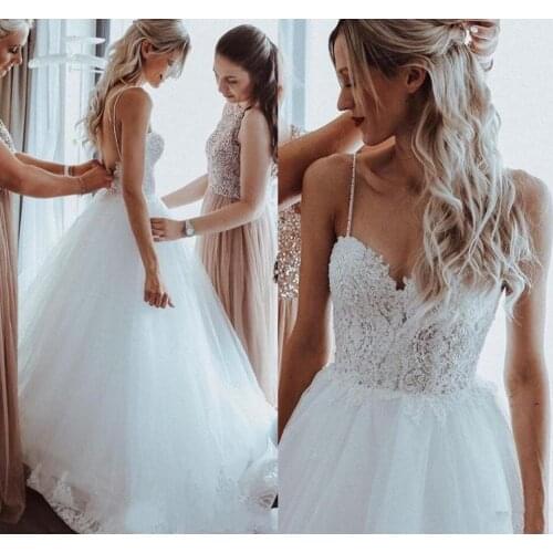 Vestido de Noiva New Wedding Dresses 2020 Backless Lace Appliques Beads Spaghetti Straps Boho Bridal Gowns Robe De Mariee