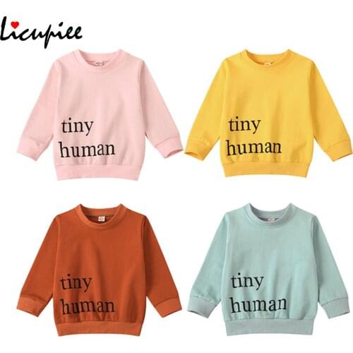 Baby Girl Sweaters Toddler Boys Girls Long Sleeve Top, Loose Round Collar T-shirt, Solid Color Letter Printing Outfit 1-5 Years