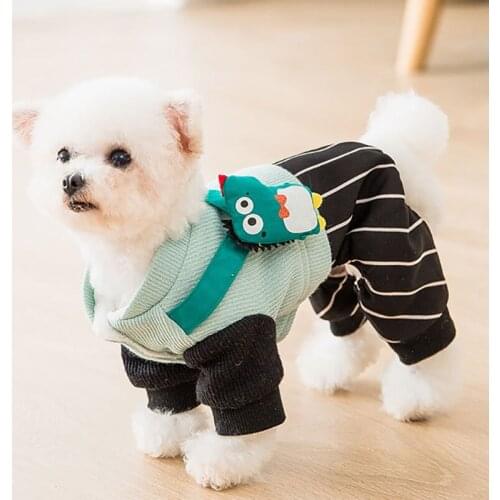 Pet Sweater Hoodie Striped Dog Jumpsuit Coat Jacket Cat Puppy Autumn Winter Knit Rib Thick Plush Clothes Teddy Chihuahua Apparel