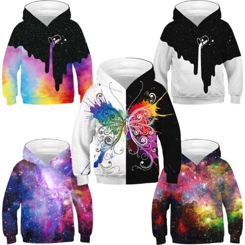 Splashing Ink Beautiful Starry Sky Teens Girls Boys Hoodies Autumn Hooded Sweatshirt For Boys Kids Long Sleeve Pullover Tops