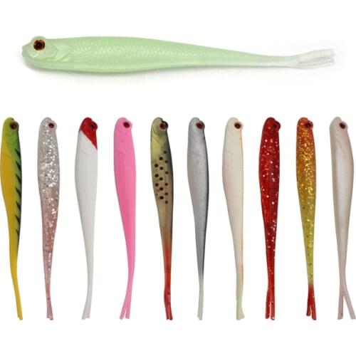 Gorgons 8pcs/lot Fishing Tackle Artificial Forked Tail Black Minnow Luminous Rubber Wobblers Bass Fishing Soft Fluke Lure Bait