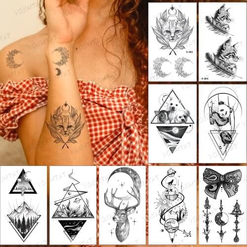 Waterproof Temporary Tattoo Sticker Ladies Moon Wreath Leopard Cat Leaf Black Tatto Fake Tatoo Woman Man Child Flash Tattoos