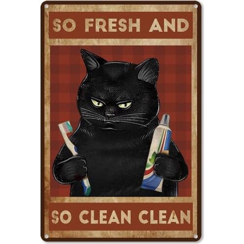 ForbiddenPaper Funny Bathroom Quote Cat Metal Tin Sign Wall Decor - Vintage So Fresh So Clean Tin Sign for Toilet Bathroom WC