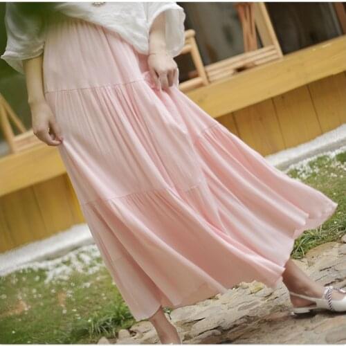 Sherhure 2020 Summer Long Skirt Cotton Linen Pink High Waist Boho Women Maxi Skirts White Faldas Saias Jupe