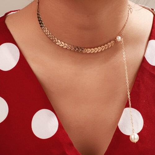 Tocona Fashion Pearl Pendant Gold Long Necklace Adjustable Individual Clavicle Charming Jewelry for Women Accessories 8659