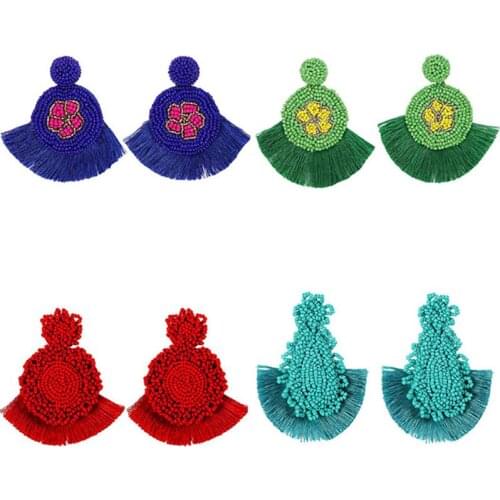 Best lady Bohemian Handmade Beaded Earrings for Women Round Flowers Wedding Party Fringed Drop Tassel Earrings Jewelry Wholesale
