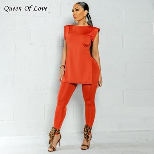 2 Piece Women Side Split Sleeveless Tops And Pant Matching Set 2021 Summer Fashion Elegant Casual Pants Outfits