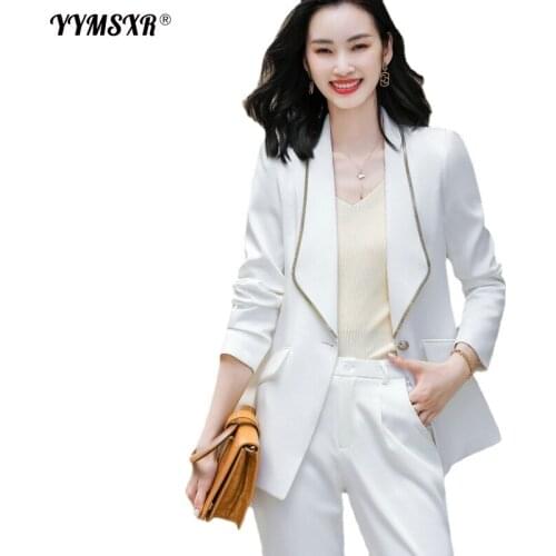 S-4XL Plus Size Autumn and Winter Professional Pants Suit Two-piece 2021 New Fashion Professional Overalls Slim White Jacket