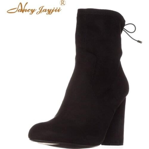 Winter Women Adult Boots Ladies Shoes Ankle Zipper Round Toe Lace-Up Super High Square heels Concise Fashion Nancyjayjii 2019