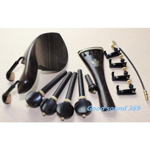 1set New Ebony Wood 4/4 Violin Accessories Chinrest Endpin Tuners Black Clamps