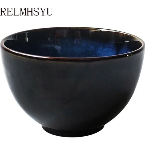 1PC Japanese Style Blue Ceramic 5.5Inch Rice Bowl Salad Bowl Household Rice Bowl Big Soup Bowl Retro Restaurant Dinnerware