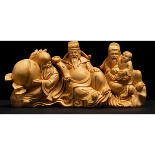 13/17CM Three Stars Sanxing (deities) Boxwood Carving Creative Fu Lu Shou Decoration Chinese Wood Carving Birthday Gift