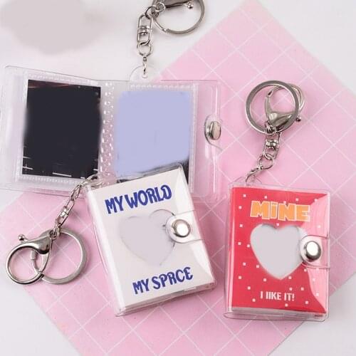 2 Inch Cartoon Photo Album PVC Hollow Love Heart Glitter Photo Card Holder With Keychain Plug-in Letters Mini Photocard Storage