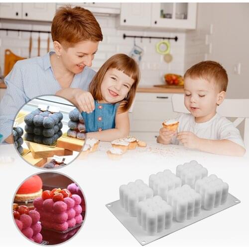 3D DIY Cube Cake Mould Silicone Candle Plaster Cherry Mould Oven Safe Non-stick Square Bubble Kitchen Dessert Mold Cake Tray