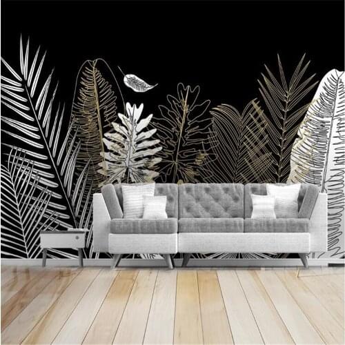Custom 3D wallpaper mural black and white sketch style tropical rainforest coconut tree background wall mural