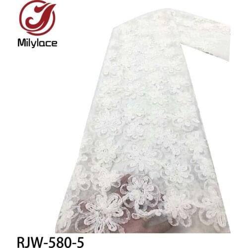 White French Net Lace Fabric with 3D Flower 2021 High Quality Lace Applique African Tulle Lace Fabric for Wedding Dress RJW-580