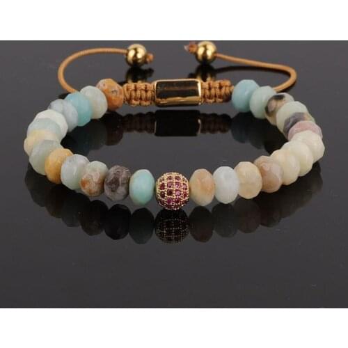 Unique Design Natural Stone Faceted Rondelle Shaped CZ Pave Ball Custom Beaded Macrame Bracelet Women Jewelry