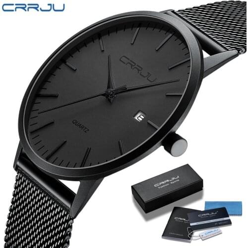 2020 New CRRJU Men Watch Fashion Luxury Ultra-thin Watch man men Japan Movement Date Wristwatches Sport Waterproof Quartz Clock