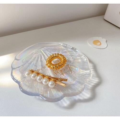 Colorful Shell Tray Creative Glass Plate Earrings Ring Storage Trays Snack Fruit Plate Color Palette Containers Photo Props