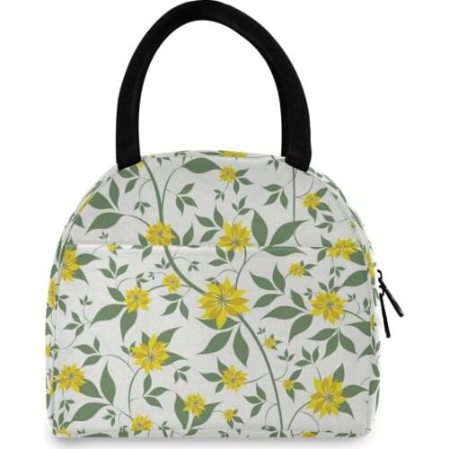 Functional flower Pattern Cooler Lunch Box Portable Insulated Polyester Lunch Bag Thermal Food Picnic Lunch Bags For Women Kids