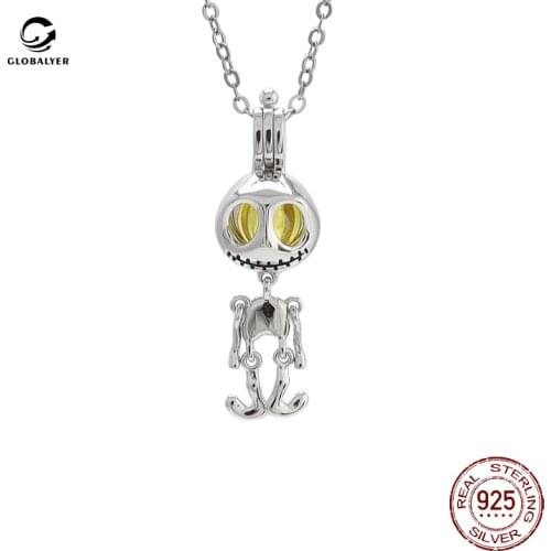 Halloween new S925 sterling silver pendant Female round bead activity cage clavicle chain DIY accessories Free shipping 658