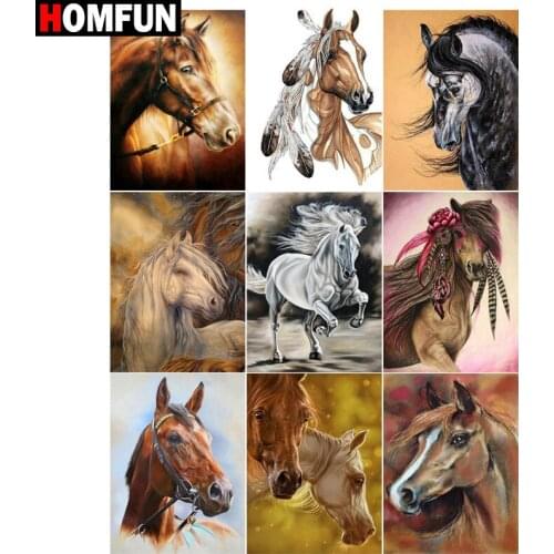 HOMFUN Paint With Diamond Embroidery "Horse animal" Diamond Painting Full Square Round Picture Of Rhinestone Decor