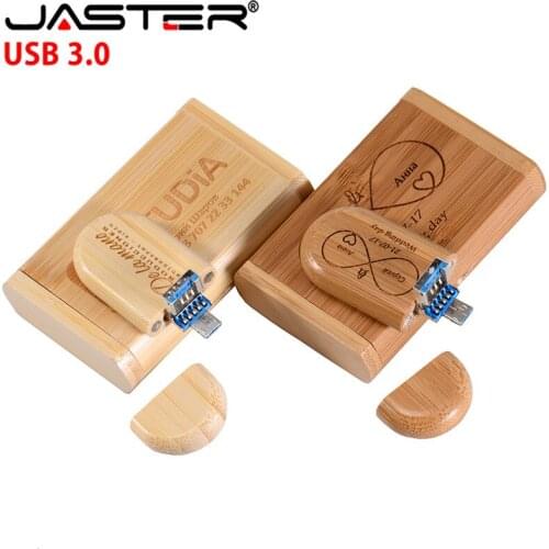 JASTER new wooden+ boxed USB 3.0 flash drive pendrive 4GB 16GB 32GB 64GB 128GB U disk gift(free custom logo)2 in 1 interface