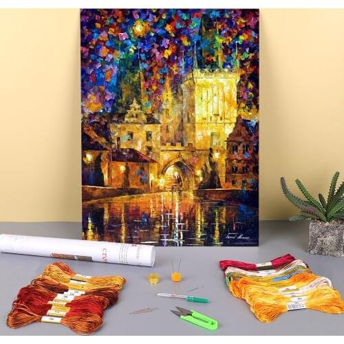 Oil Painting Style Castle Pre-Printed 11CT Cross Stitch DIY Embroidery Set DMC Threads Handiwork Knitting Sewing Gift