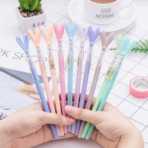 Korean stationery rabbit ears shape neutral pen cartoon jelly candy color 12 color diamond stone color pen