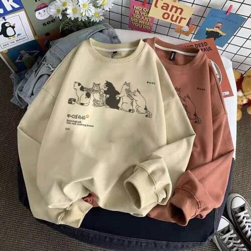 Korean Round Neck Pullover Female Kitten Print Sweatshirt Loose Plus Size And Versatile Lazy Style Top New Winter 2022