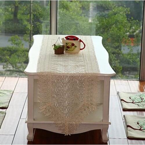 Korean Style Embroidered Floral Glass Yarn Table Runner Festival Home Decorative Table Runner White,Yellow ,Coffee