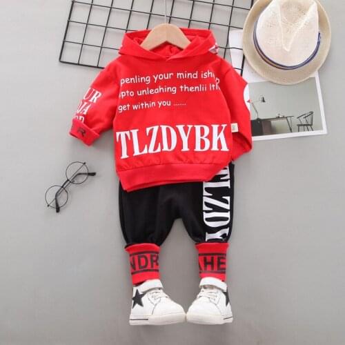 Baby Boy Suit Spring And Autumn 1-5 Yrs Old Kid Letter Long-Sleeved Hooded Sweater Trousers Childrens 2pcs Toddler Girl Costume