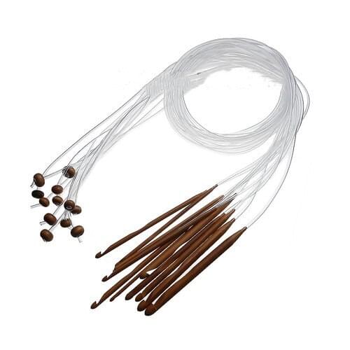 1 Set(12 PCs/Set) Natural Bamboo Handle Flexible Afghan Tunisian Carpet Crochet Hooks Needles Transparent Tube Tool 119.5cm