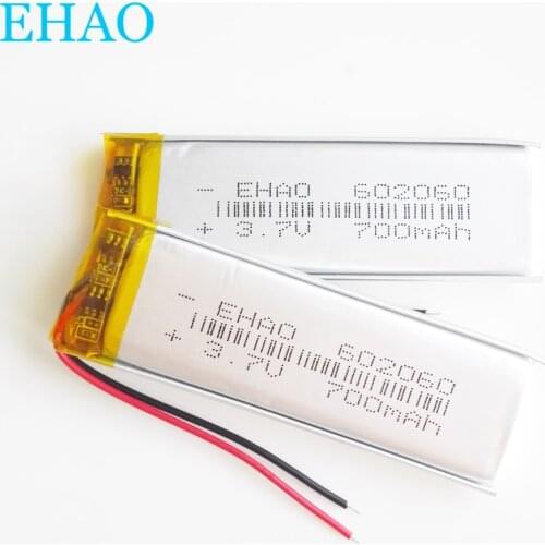 2Pcs/Lot 3.7V 700mAh Lithium Polymer LiPo Rechargeable Battery 602060 For Mp3 GPS Bluetooth Ebook Speaker LED LIGHT