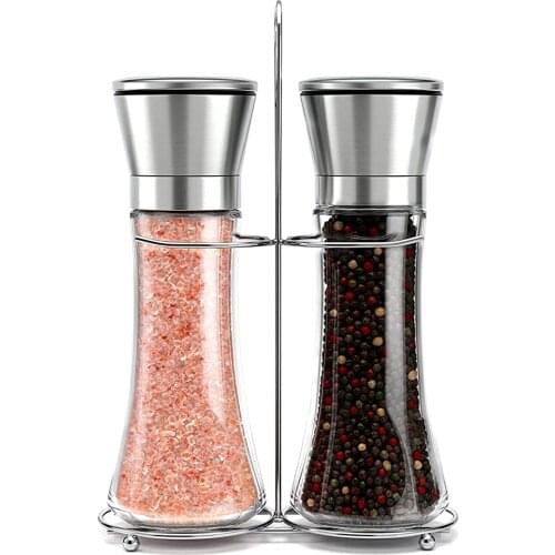 Professional Manufacturer Selling Adjustable Coarseness Premium Stainless Steel Salt And Pepper Grinder Set With Stand