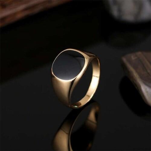 Trendy Alloy Black Onyx Enamel Signet Ring Wedding Engagement Party Size 5-16