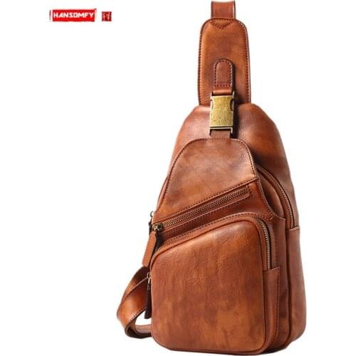 Mens Chest Bag Casual Male Shoulder Messenger Bags Outdoor Chest Small Travel Bag Cowhide Leather Fashion Korean Tide 2021 New