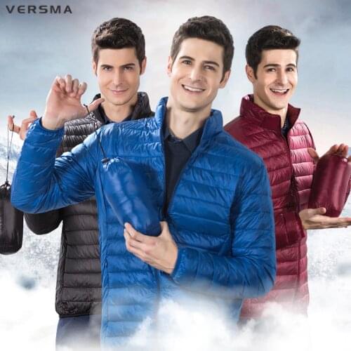 VERSMA Men Winter Jacket Ultra Light 90% White Duck Down Jackets Parkas Casual Portable Winter Coat Men Down Parka Plus Size 4XL