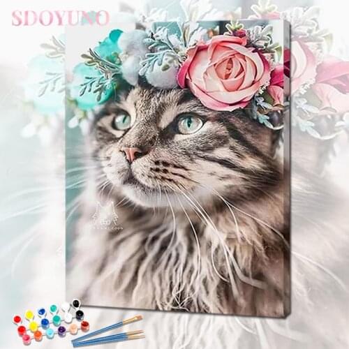 SDOYUNO Frameless DIY Painting By Numbers Kids Cat Image Acrylic Paint By Numbers Animals Unique Gift For Child Artwork Home Dec