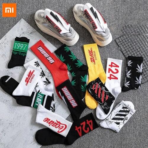 1 pair Xiaomi Mens Fashion Business Weed Hemp Cotton Socks Street Fashion Skateboard Couple Girls Harajuku Trend Socks
