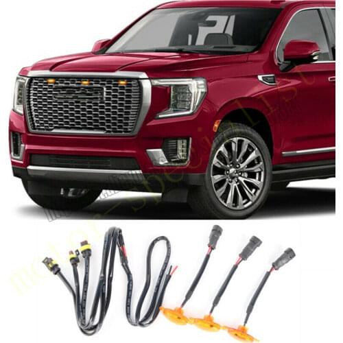 NEW For GMC Yukon XL 2021 Front Grille LED Amber Light Raptor Style Trim Cover 3PCScar accessories