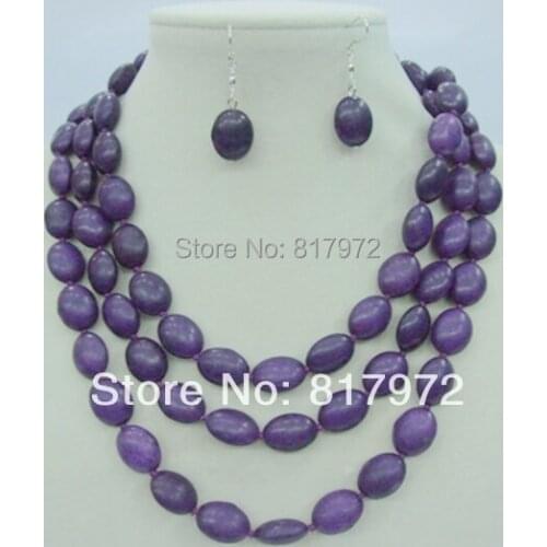 Charm Special Design Style Purple Oval stone Bead Handmake Necklace Set Woman Party Gift
