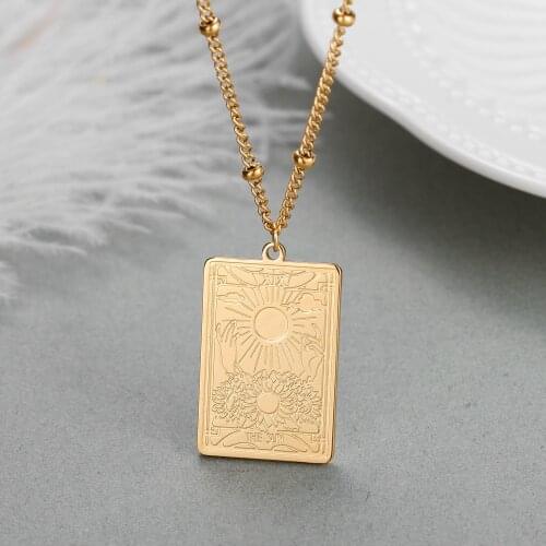 Necklace For Women Sun With Moon Sacred Faith Islamic Calligraphy Nameplate Stainless Steel Jewelry Gift Men Women