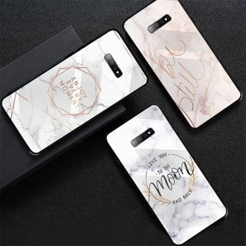 Luxury Marble Letter leaf text Phone Case Tempered glass For Samsung S6 S7 edge S8 S9 S10 e plus note8 9 10 pro