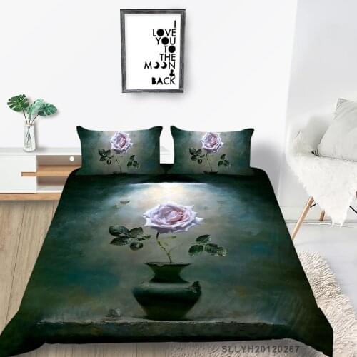 Pink Rose Bedding Set Single Artistic Simple Duvet Cover Creative King Double Twin Full Queen Elegant Bed Set Hot Sale