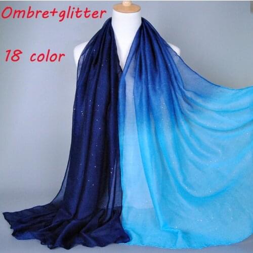 Best sale ombre glitter viscose scarf Gradient scarves shawl womens popular muslim hijab islamic turban wraps 180*90cm