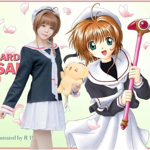 CARDCAPTOR SAKURA Girl Sailor School Uniform Cosplay Costume with Hat Full Set Sweet Girl Dress Anime Cosplay