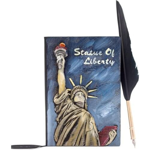 Liberty, Creative Gift, Hand-painted Embossed Vintage Notebook with Quill Pen, Feather Pen