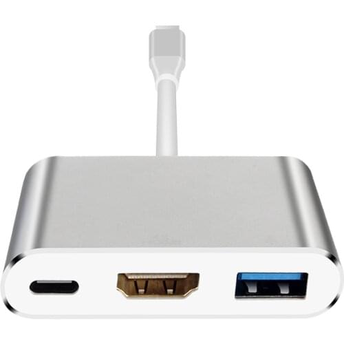 Tccmebius Type C to HDMI adapter, 3-in-1 multi-port adapter converter with USB 3.0 port and USB C charging port for Macbook Pro